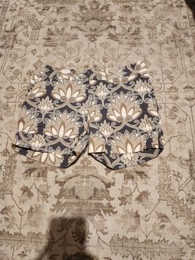 Mossimo Supply Co. Black & Cream Floral Drawstring Bermuda Shorts